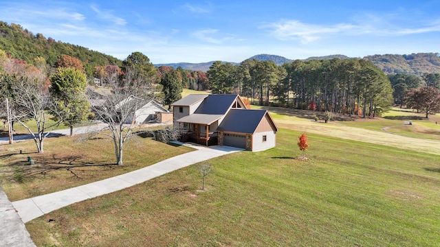 drone / aerial view with a mountain view