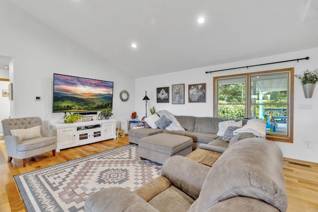 596 Clifty Creek Rd, Oakdale, TN 37829 - living area with light wood-type flooring, recessed lighting, and high vaulted ceiling