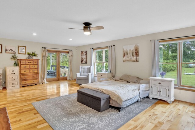 596 Clifty Creek Rd, Oakdale, TN 37829 - bedroom with wood finished floors, access to exterior, recessed lighting, and a ceiling fan