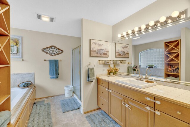 596 Clifty Creek Rd, Oakdale, TN 37829 - full bath with a shower stall, vanity, a bath, tile patterned floors, and baseboards