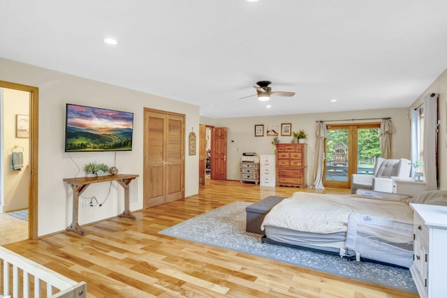596 Clifty Creek Rd, Oakdale, TN 37829 - bedroom with light wood-style flooring, recessed lighting, and a ceiling fan