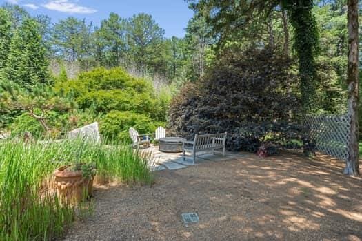 view of yard with a patio area and a fire pit