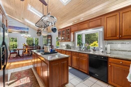 kitchen featuring pendant lighting, black dishwasher, a healthy amount of sunlight, and sink