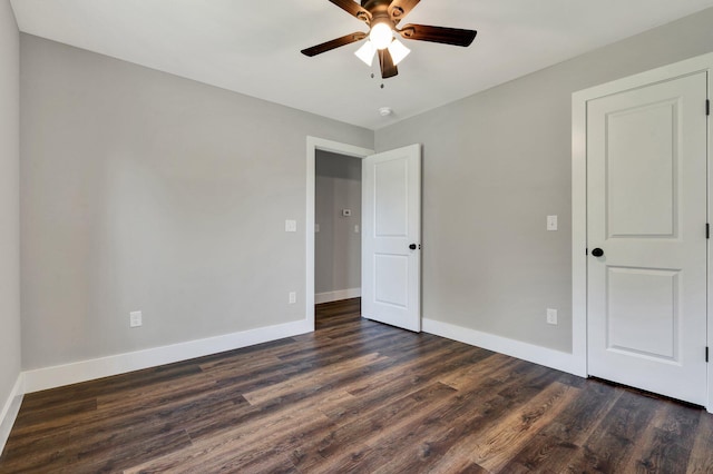 810 Cedar Springs Rd, Athens, TN 37303 - unfurnished bedroom with dark wood-style flooring, baseboards, and ceiling fan
