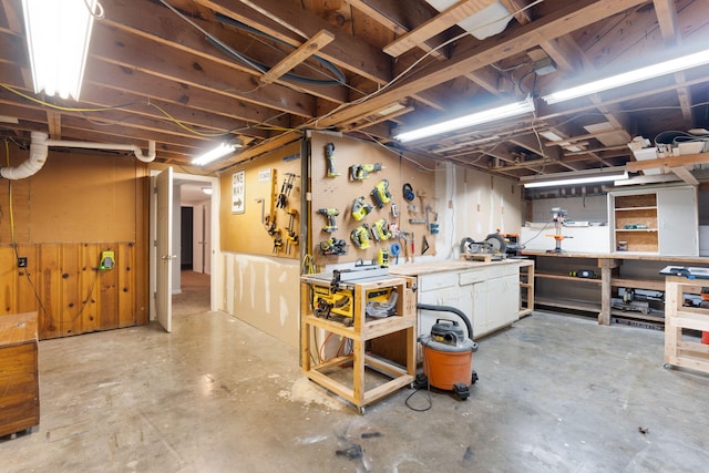 basement featuring a workshop area