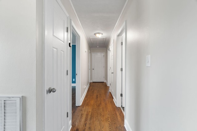 hall with dark wood-type flooring