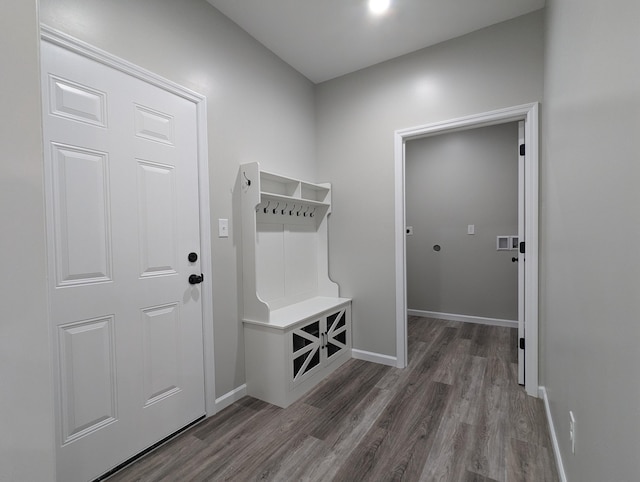 mudroom with dark hardwood / wood-style flooring