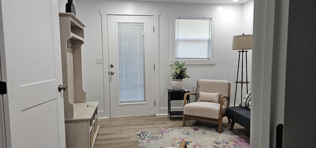 sitting room with light hardwood / wood-style flooring