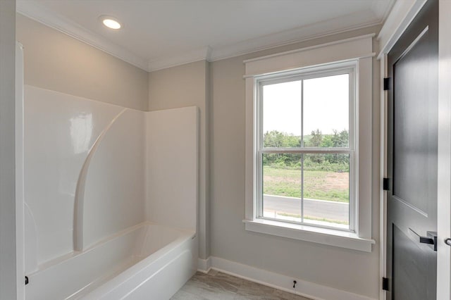 111 Arthur Ln NW, Cleveland, TN 37312 - bathroom with crown molding, baseboards, plenty of natural light, bathtub / shower combination, and recessed lighting