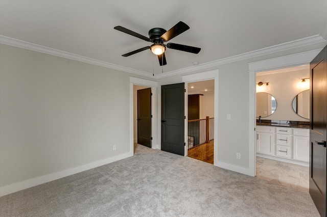 111 Arthur Ln NW, Cleveland, TN 37312 - unfurnished bedroom featuring crown molding, light colored carpet, baseboards, connected bathroom, and a ceiling fan
