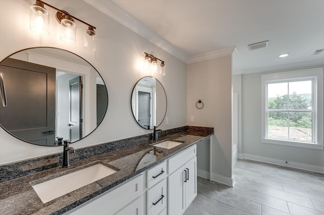 111 Arthur Ln NW, Cleveland, TN 37312 - full bath featuring crown molding, double vanity, baseboards, recessed lighting, and a tub to relax in