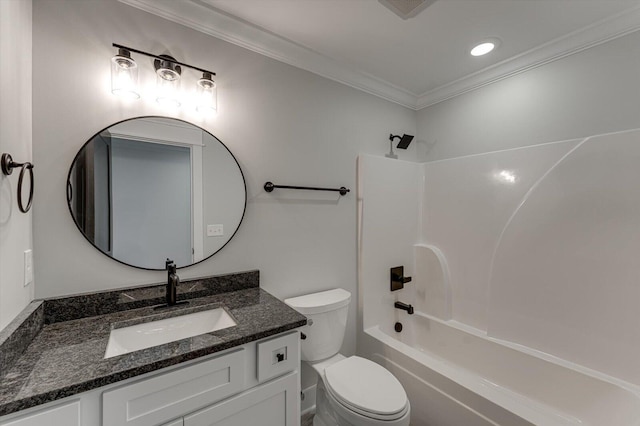 111 Arthur Ln NW, Cleveland, TN 37312 - bathroom featuring ornamental molding, toilet, vanity, and bathing tub / shower combination