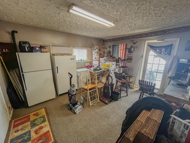 miscellaneous room with carpet flooring, a textured ceiling, and a healthy amount of sunlight