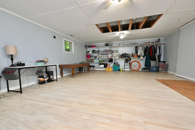 storage room with ceiling fan