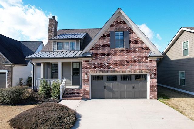 view of front facade featuring a garage and a porch