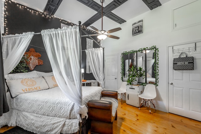 bedroom featuring ceiling fan and hardwood / wood-style flooring