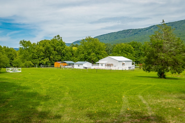 view of yard with a mountain view and a rural view