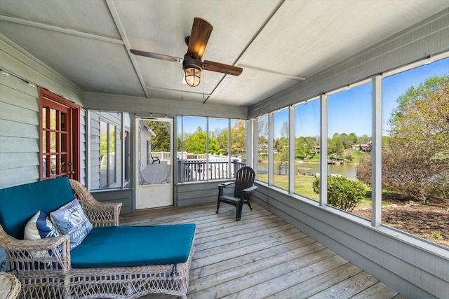 131 Corntassel Shrs, Vonore, TN 37885 - sunroom / solarium with a water view and ceiling fan