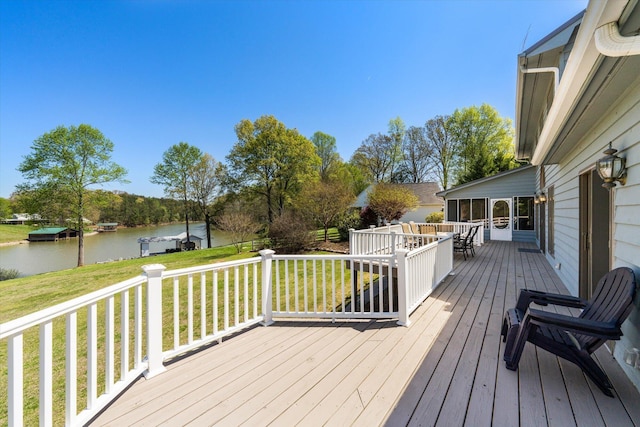 131 Corntassel Shrs, Vonore, TN 37885 - wooden terrace featuring a water view and a lawn