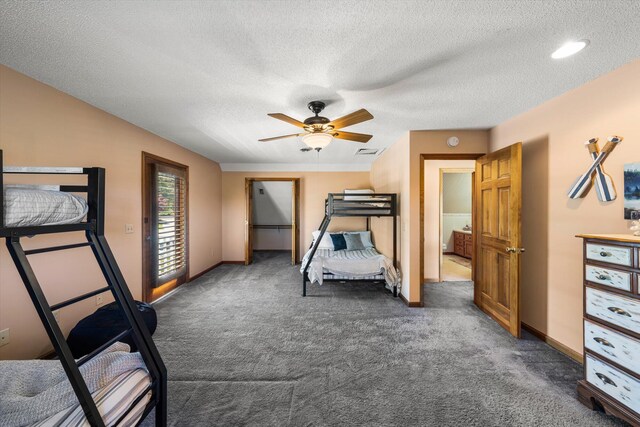 131 Corntassel Shrs, Vonore, TN 37885 - carpeted bedroom with visible vents, baseboards, ceiling fan, a textured ceiling, and access to exterior