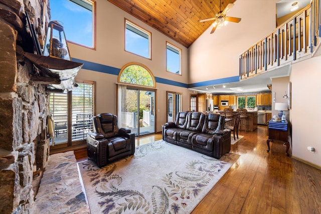 131 Corntassel Shrs, Vonore, TN 37885 - living room with ceiling fan, wooden ceiling, hardwood / wood-style flooring, and baseboards