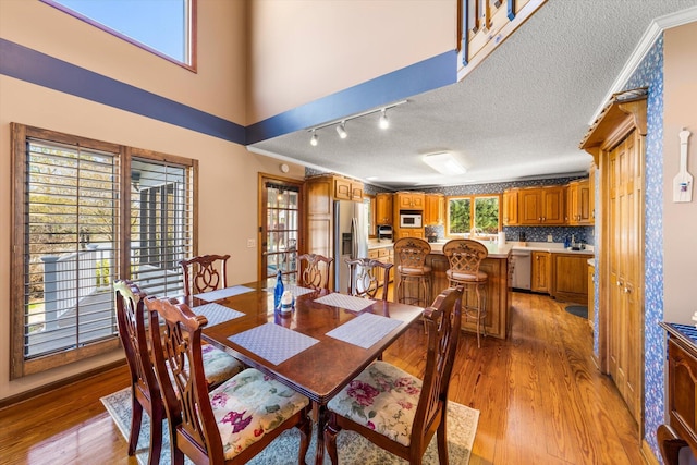 131 Corntassel Shrs, Vonore, TN 37885 - dining area featuring track lighting, light wood-type flooring, ornamental molding, and a textured ceiling