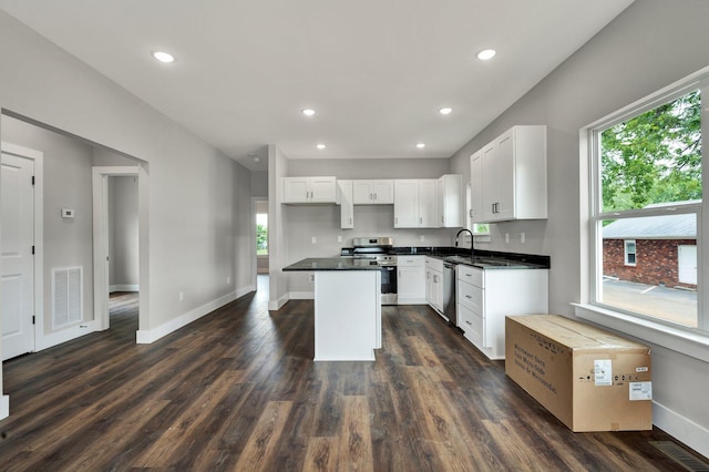 523 13th St SE, Cleveland, TN 37311 - kitchen featuring stainless steel appliances, a sink, baseboards, dark wood-style flooring, and recessed lighting