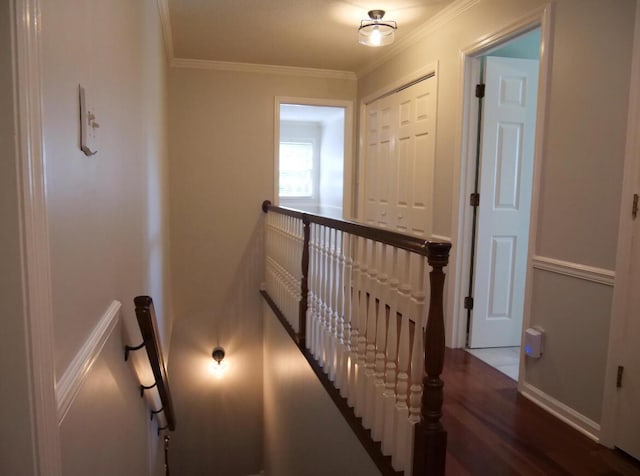 3611 Sourwood Trl NW, Cleveland, TN 37312 - corridor with an upstairs landing, ornamental molding, and wood finished floors