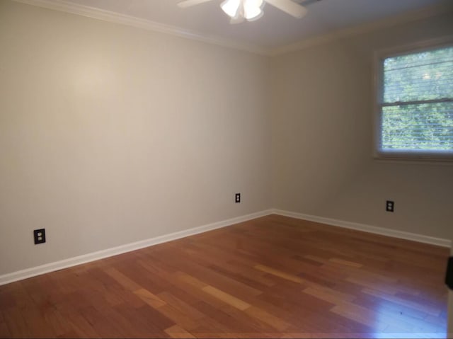 3611 Sourwood Trl NW, Cleveland, TN 37312 - empty room featuring a ceiling fan, wood finished floors, baseboards, and crown molding