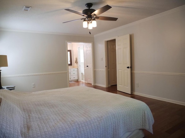 3611 Sourwood Trl NW, Cleveland, TN 37312 - bedroom with wood finished floors, ornamental molding, baseboards, ceiling fan, and ensuite bathroom