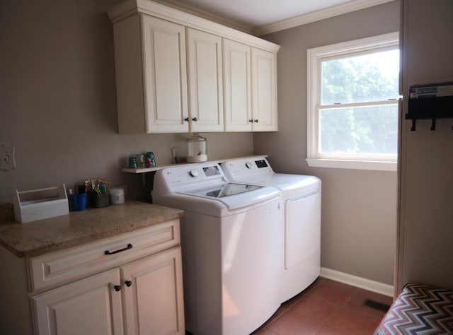3611 Sourwood Trl NW, Cleveland, TN 37312 - washroom with cabinet space, washing machine and dryer, crown molding, baseboards, and tile patterned floors