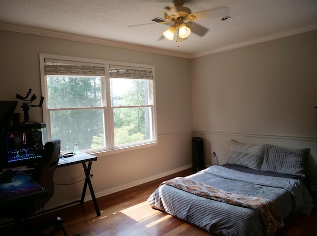 3611 Sourwood Trl NW, Cleveland, TN 37312 - bedroom featuring wood finished floors, ornamental molding, baseboards, an office area, and a textured ceiling