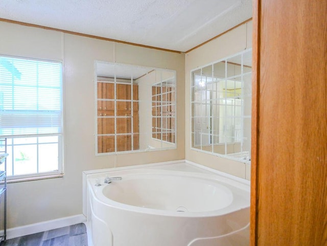 263 County Road 967, Riceville, TN 37370 - bathroom featuring a bath, crown molding, baseboards, and a textured ceiling