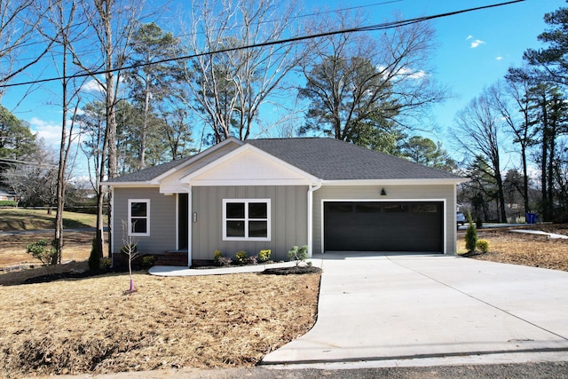 ranch-style house featuring a front yard and a garage