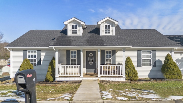 cape cod-style house featuring covered porch