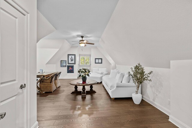 944 Ironwood Ln, Loudon, TN 37774 - interior space featuring ceiling fan, dark hardwood / wood-style flooring, and vaulted ceiling