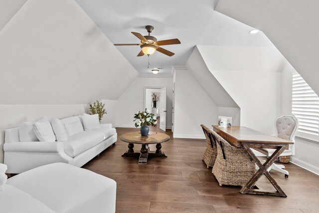 944 Ironwood Ln, Loudon, TN 37774 - office featuring ceiling fan, dark wood-type flooring, and vaulted ceiling