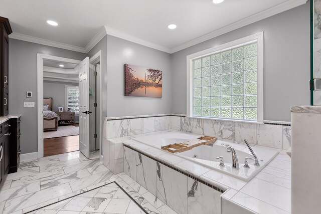 bathroom featuring plenty of natural light and crown molding