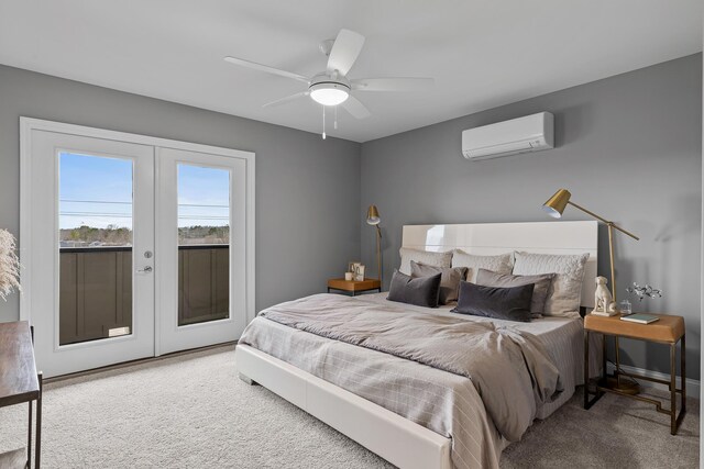 1942 Addi Ln, Chattanooga, TN 37421 - bedroom with a wall mounted air conditioner, carpet floors, french doors, access to outside, and a ceiling fan