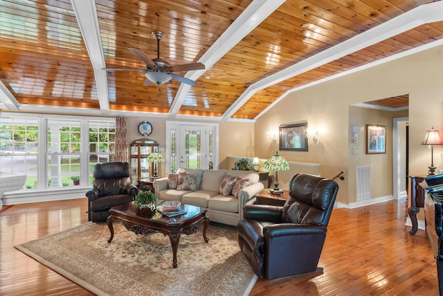 260 Sequoia Rd NW, Cleveland, TN 37312 - living room with wooden ceiling, wood-type flooring, ceiling fan, and ornamental molding