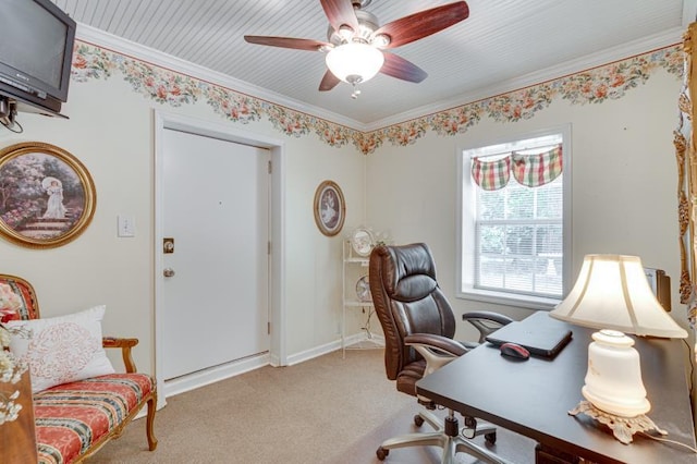 260 Sequoia Rd NW, Cleveland, TN 37312 - carpeted office featuring a ceiling fan and crown molding