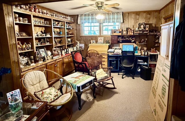 2510 Burning Tree Dr NW, Cleveland, TN 37312 - carpeted office with wood walls and a ceiling fan