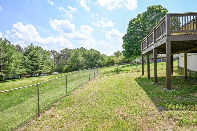 view of yard featuring a deck and a fenced backyard