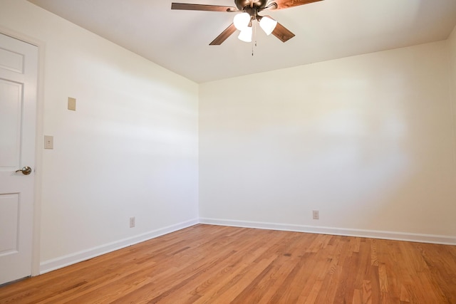 unfurnished room with ceiling fan and light hardwood / wood-style flooring