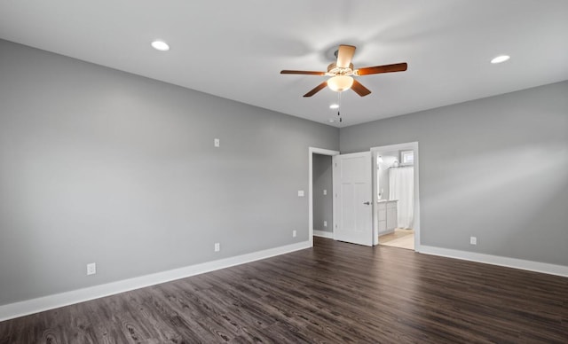 264 Courtland Crest Dr SW, Cleveland, TN 37311 - unfurnished bedroom with wood finished floors, connected bathroom, recessed lighting, and ceiling fan