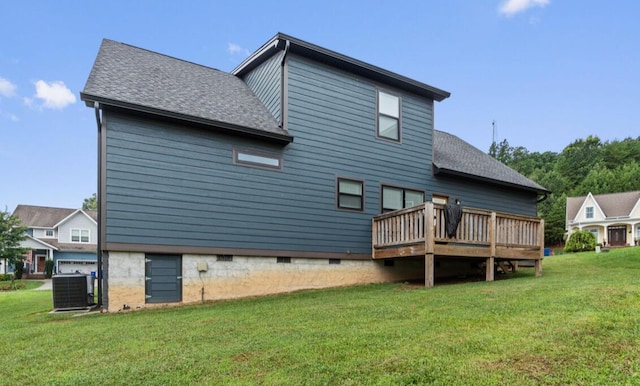 264 Courtland Crest Dr SW, Cleveland, TN 37311 - rear view of house featuring a wooden deck, a yard, a shingled roof, and crawl space