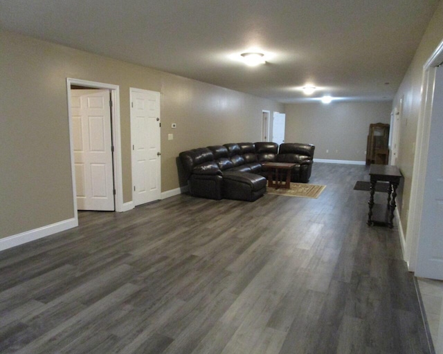 living room with dark hardwood / wood-style flooring