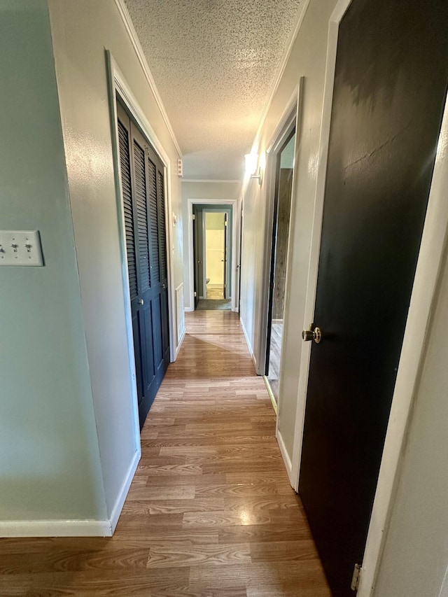 175 Sunset Estates Ln, Dayton, TN 37321 - hall with crown molding, a textured ceiling, light wood-style flooring, and baseboards