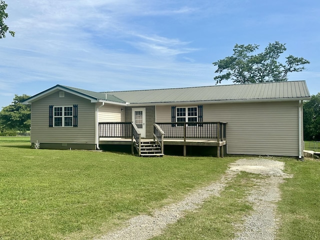 175 Sunset Estates Ln, Dayton, TN 37321 - view of front of property featuring driveway, a front yard, a deck, metal roof, and crawl space