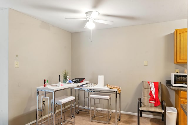 interior space with baseboards and a ceiling fan